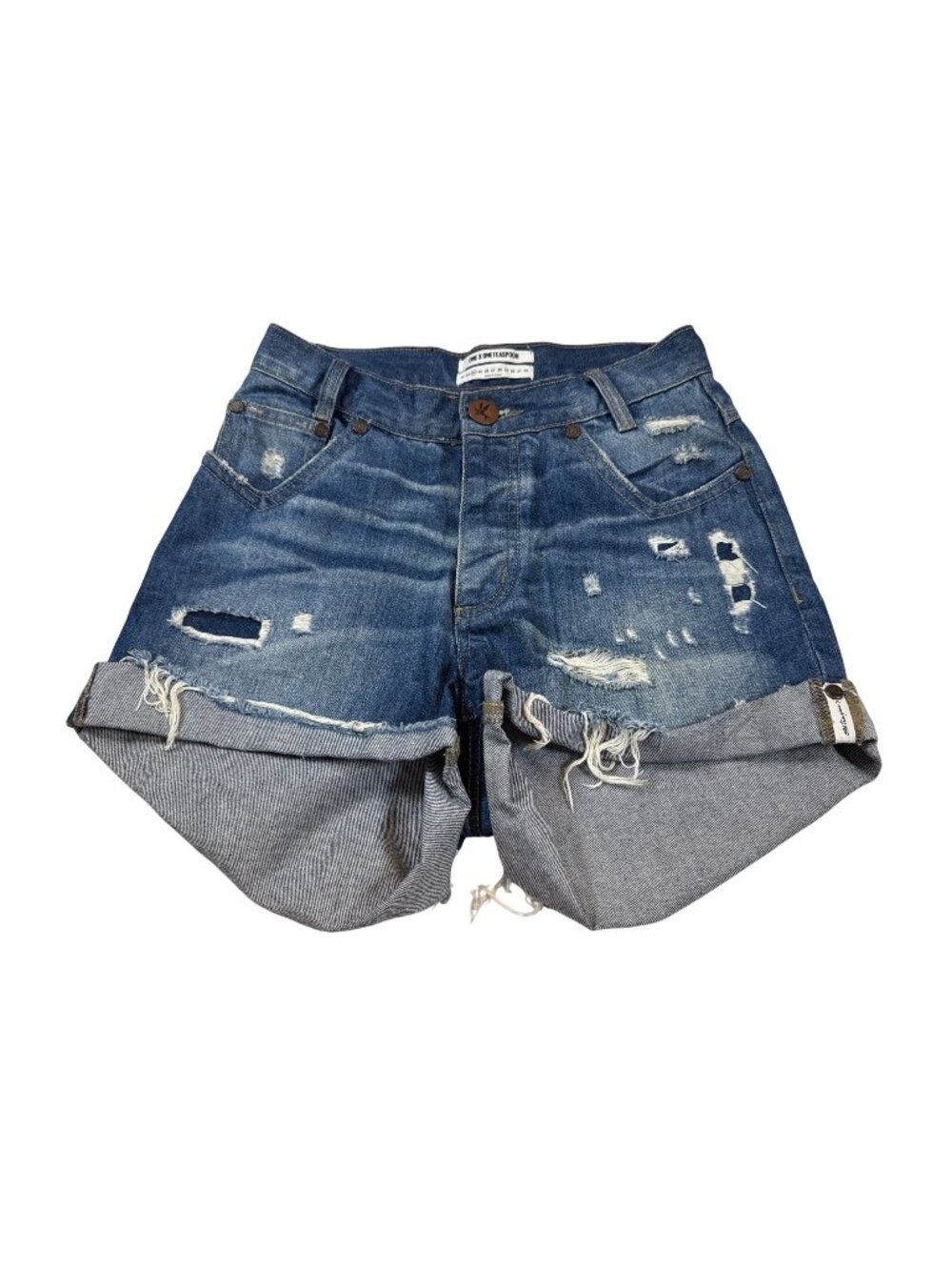 One Teaspoon Distressed Denim Shorts Size 24 Button Fly Casual Blue (H1014)